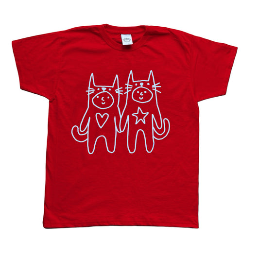 Two critters in love light blue on red Tee
