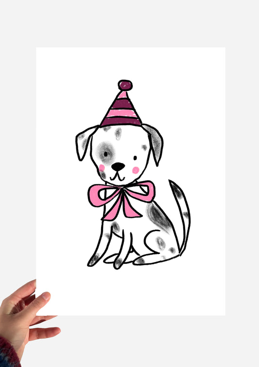 Dalmatian in a party hat print