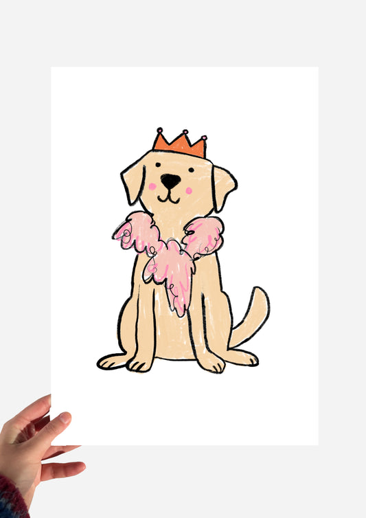 Labrador with a feather boa print