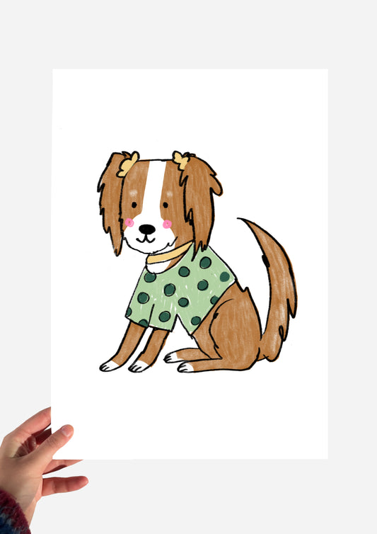 Springer spaniel in green polka dot t-shirt print