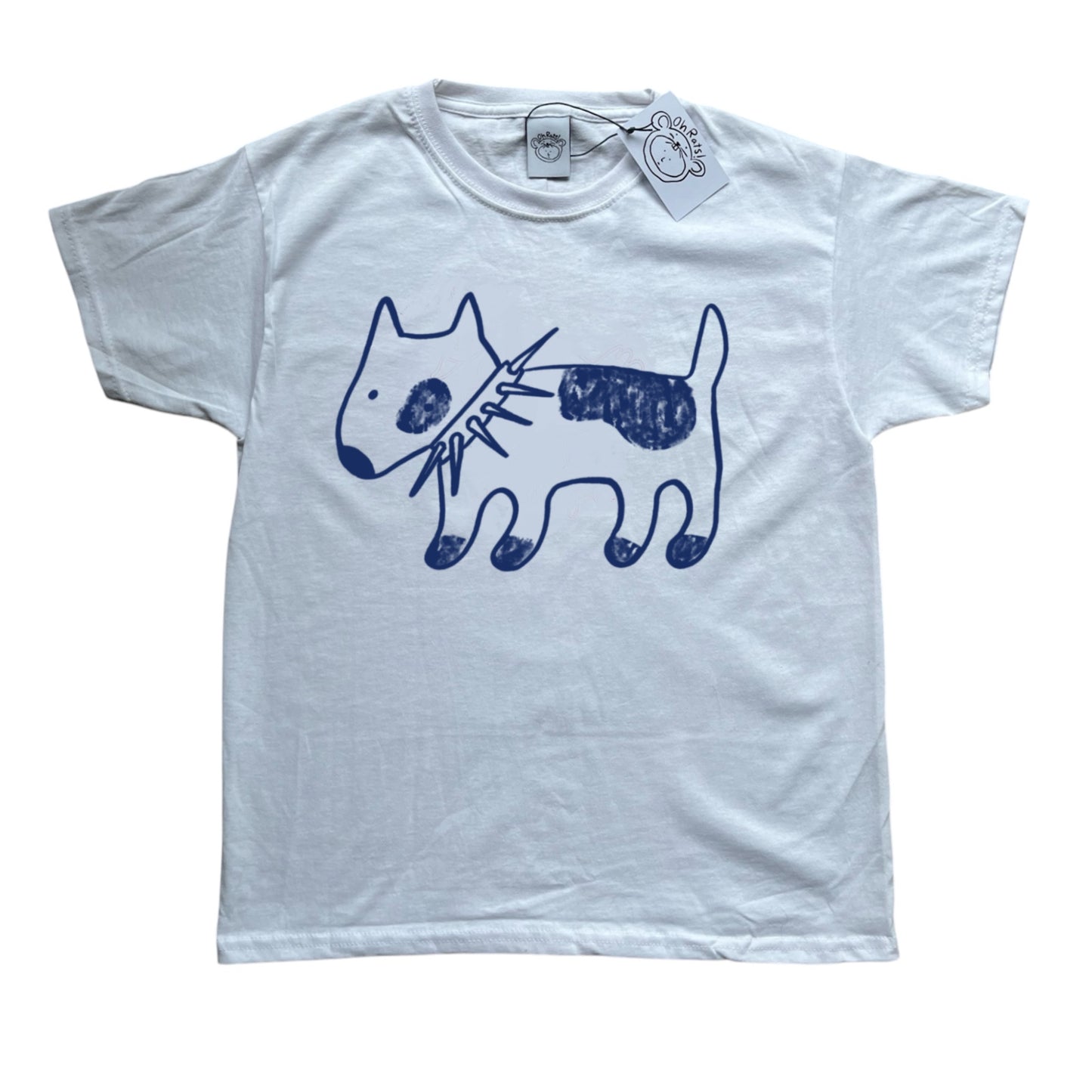 Spiky collar dog on white tee