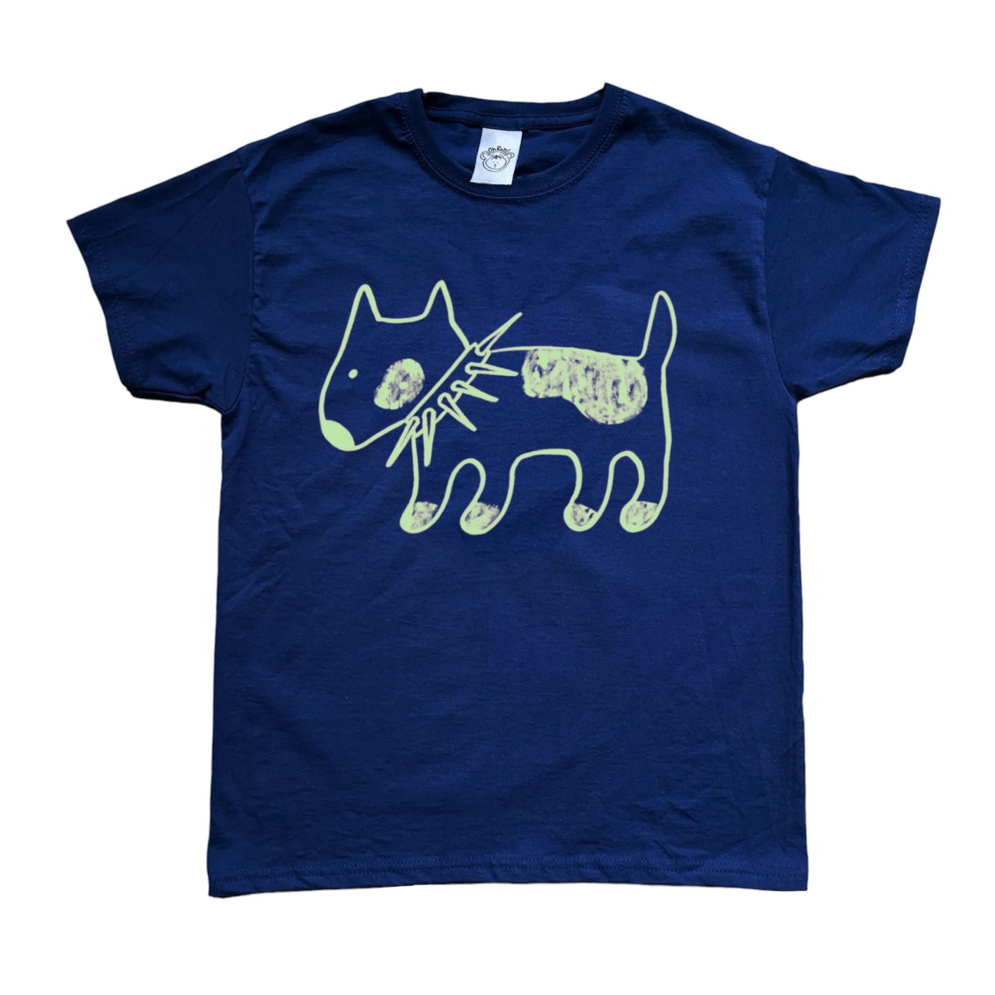 Spiky collar dog on navy tee