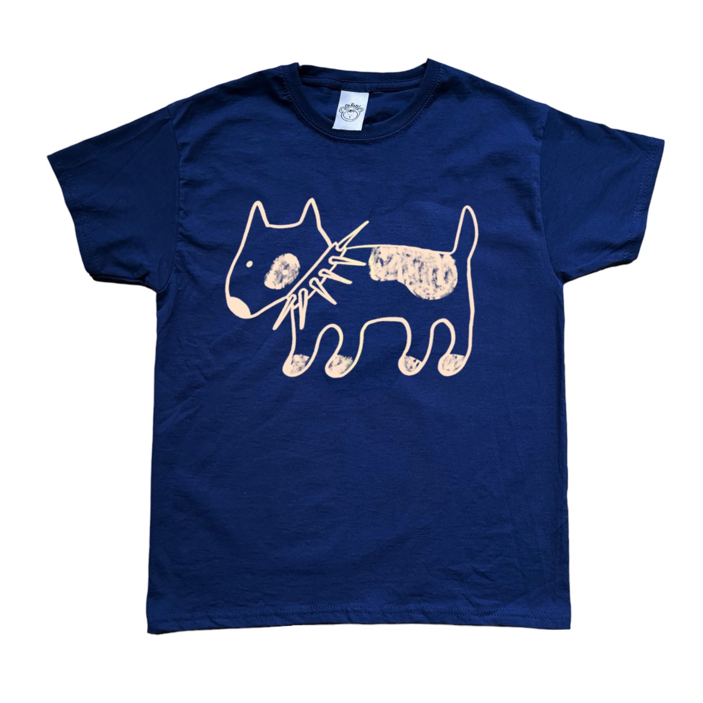 Spiky collar dog on navy tee