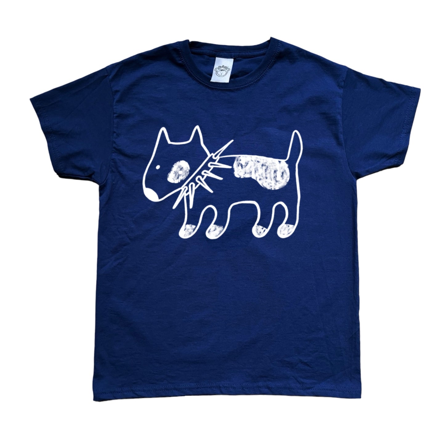 Spiky collar dog on navy tee