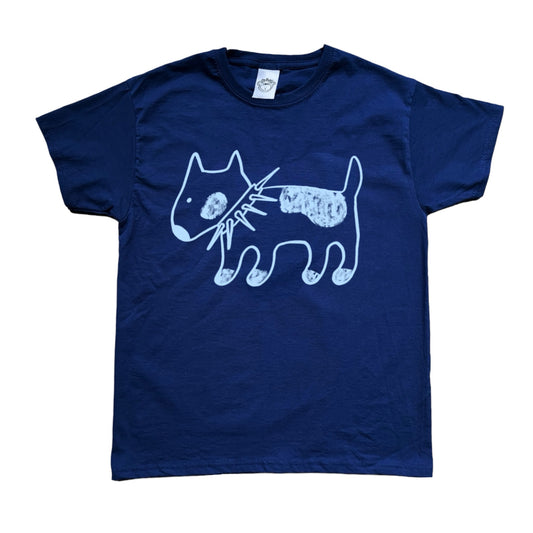 Spiky collar dog on navy tee