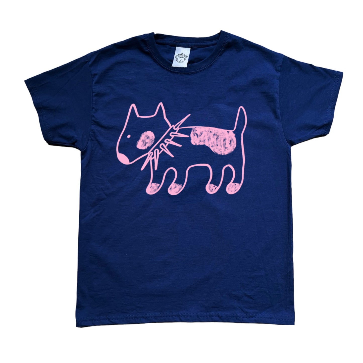 Spiky collar dog on navy tee