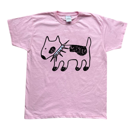 Spiky collar black dog on pink tee
