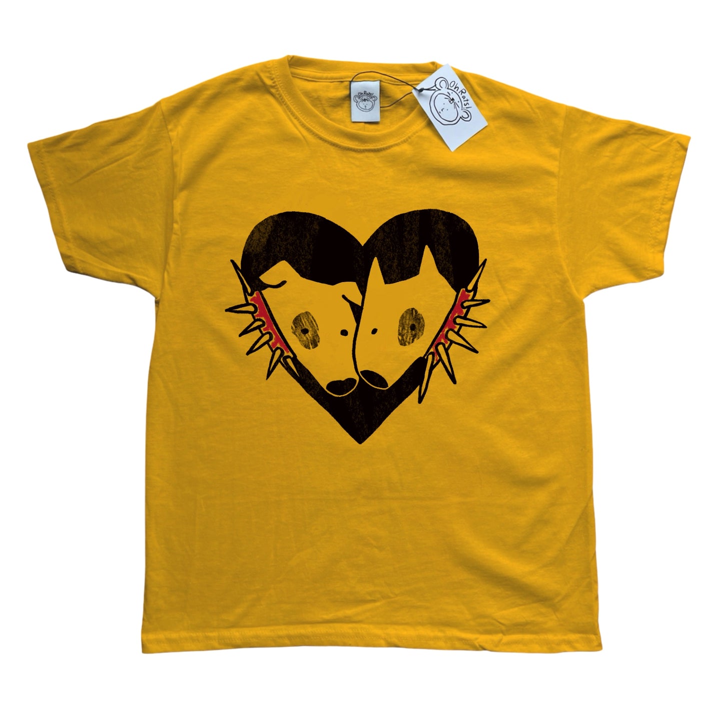 2 Spiky collar dogs in love yellow tee