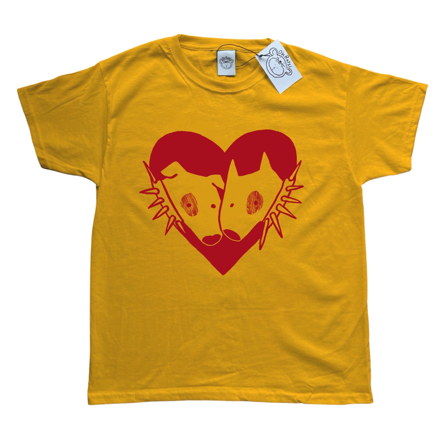 2 Spiky collar dogs in love yellow tee