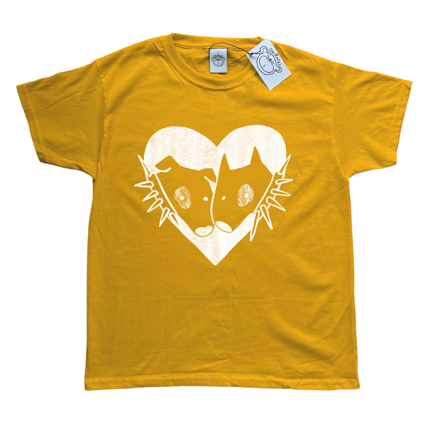 2 Spiky collar dogs in love yellow tee