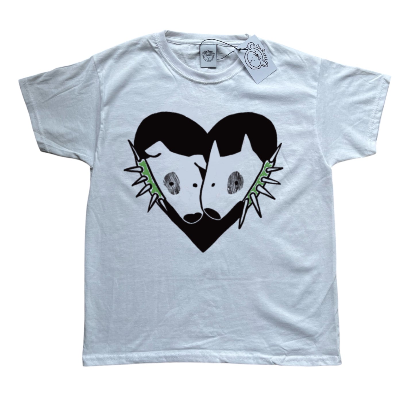 2 Spiky collar dogs in love white tee