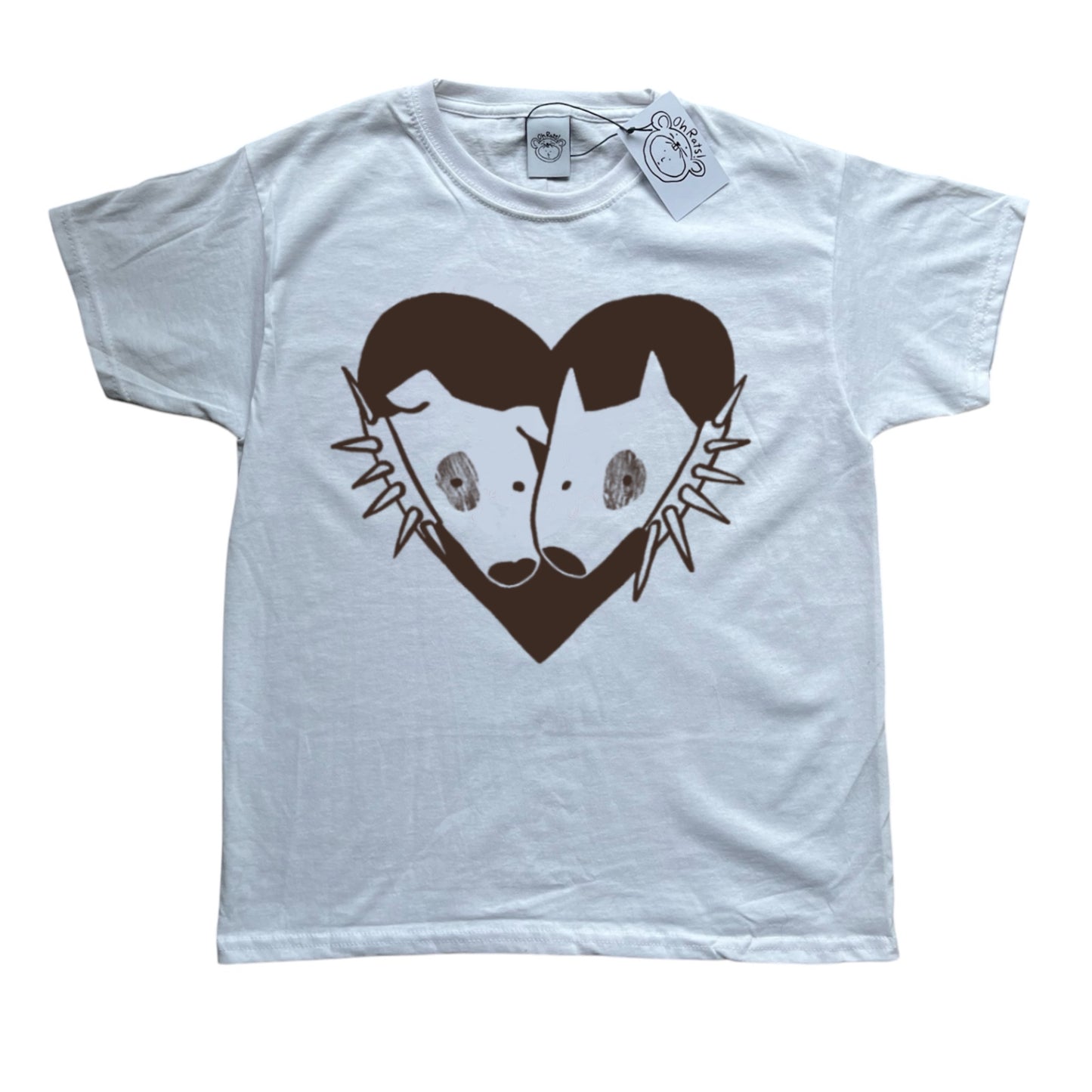 2 Spiky collar dogs in love white tee