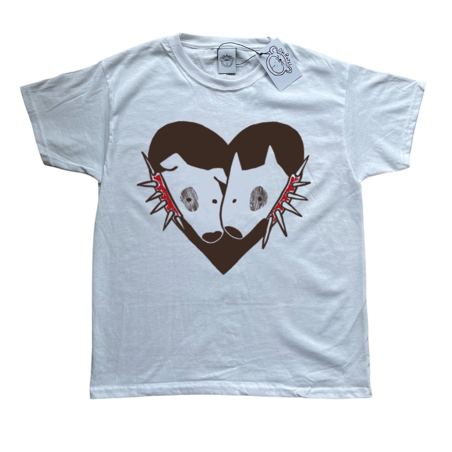 2 Spiky collar dogs in love white tee