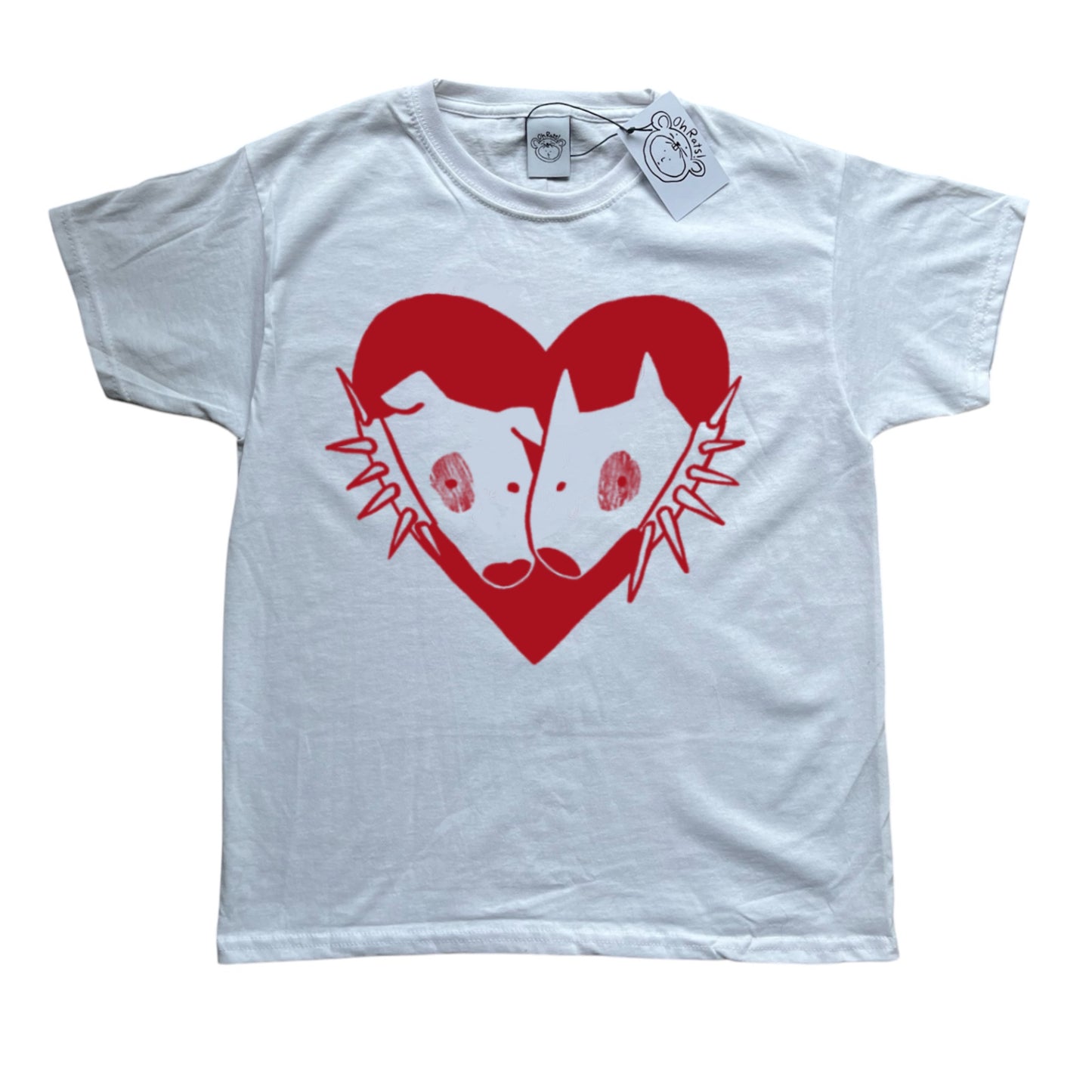 2 Spiky collar dogs in love white tee