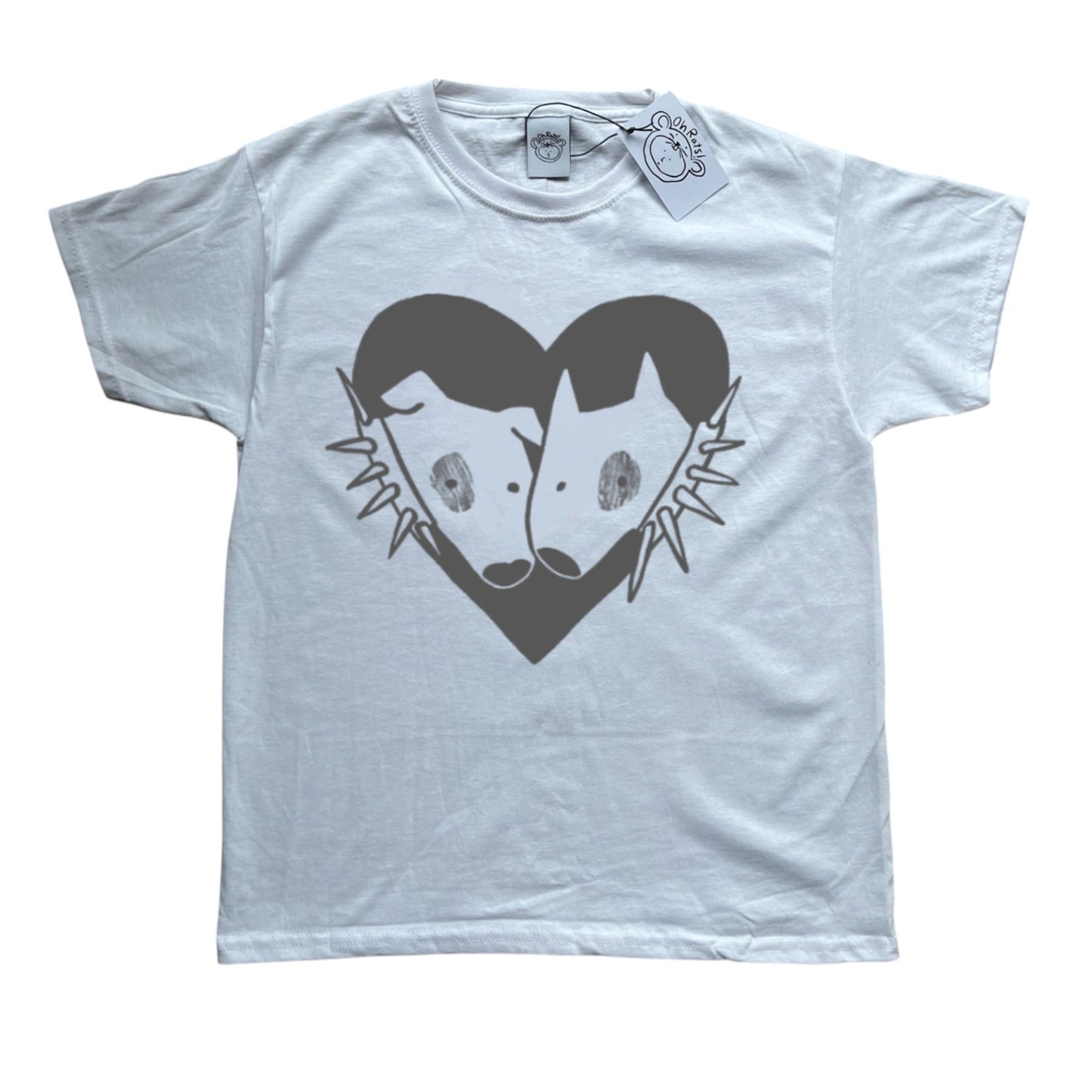 2 Spiky collar dogs in love white tee