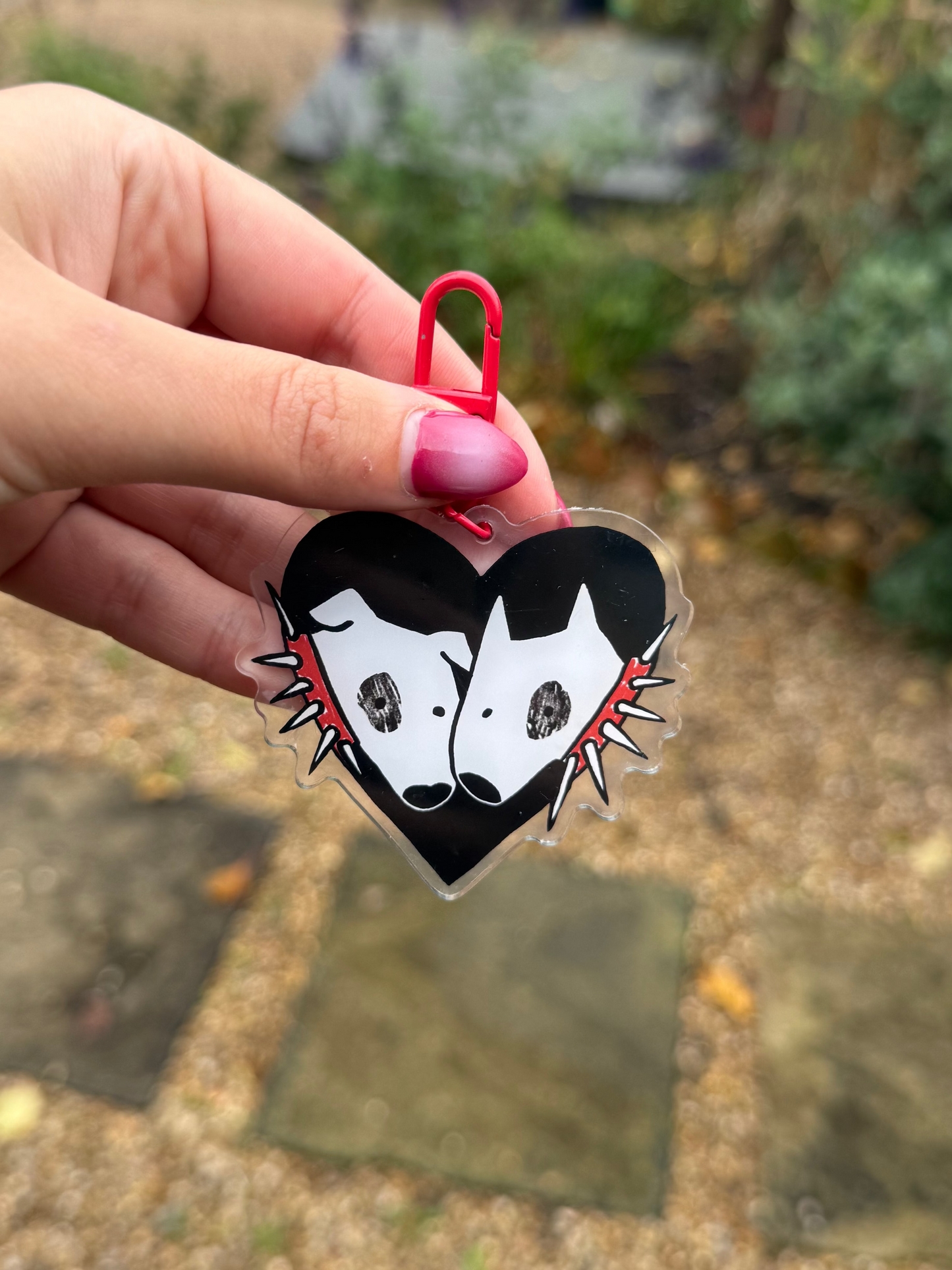 2 dogs in love with spiky collars key ring / bag charm