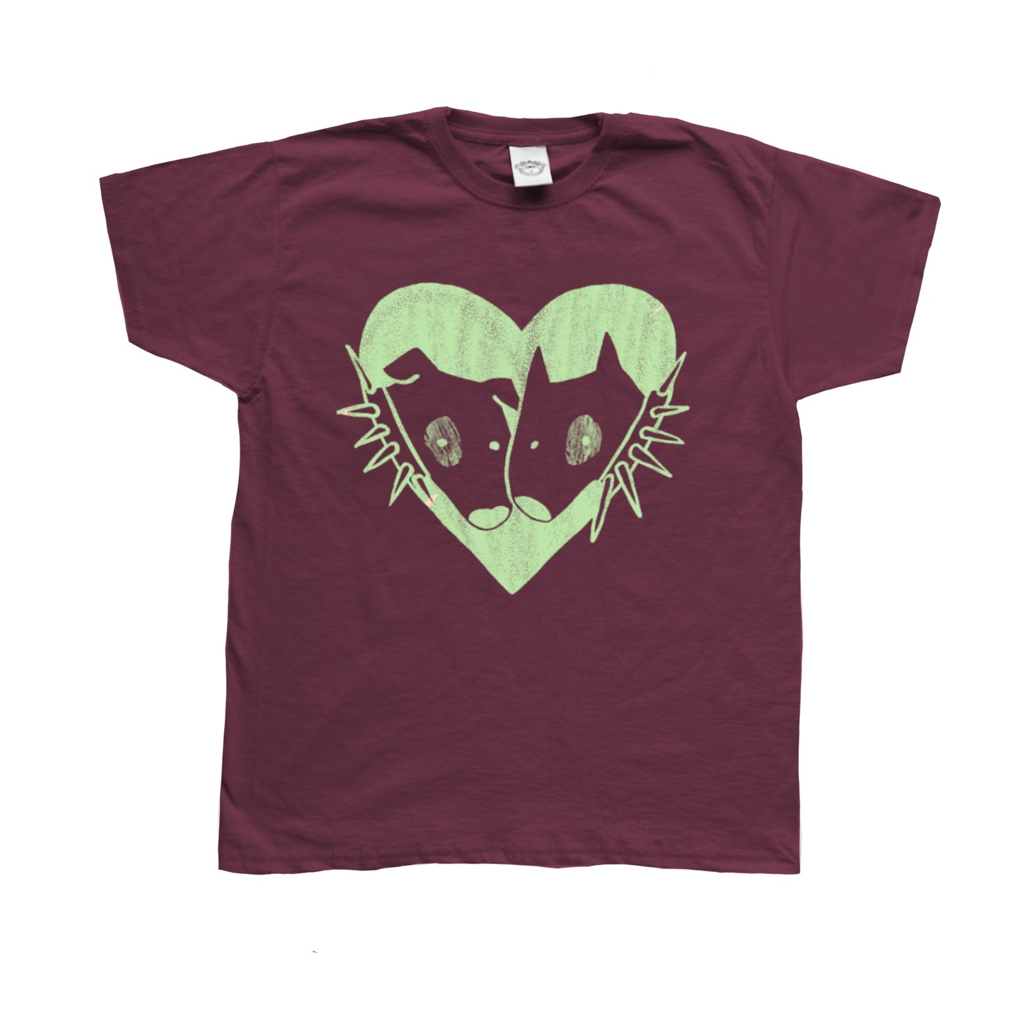 2 Spiky collar dogs in love burgundy tee