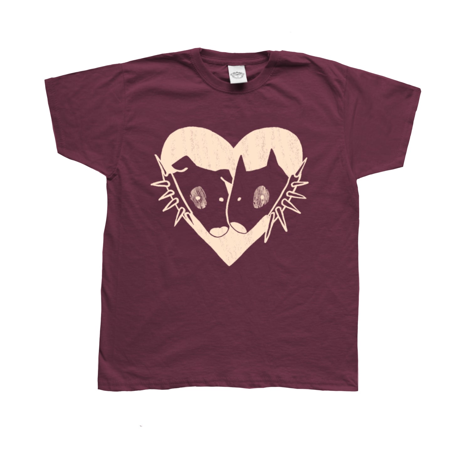 2 Spiky collar dogs in love burgundy tee
