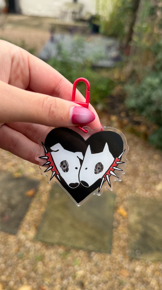 2 dogs in love with spiky collars key ring / bag charm