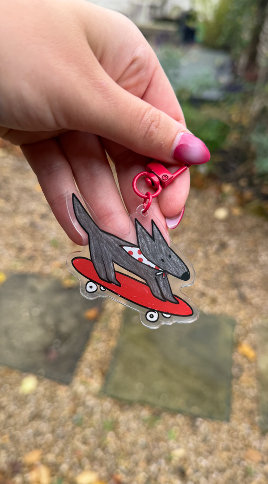 Black and red skater dog key ring / bag charm