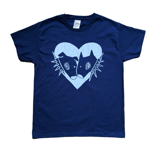2 Spiky collar dogs in love navy tee