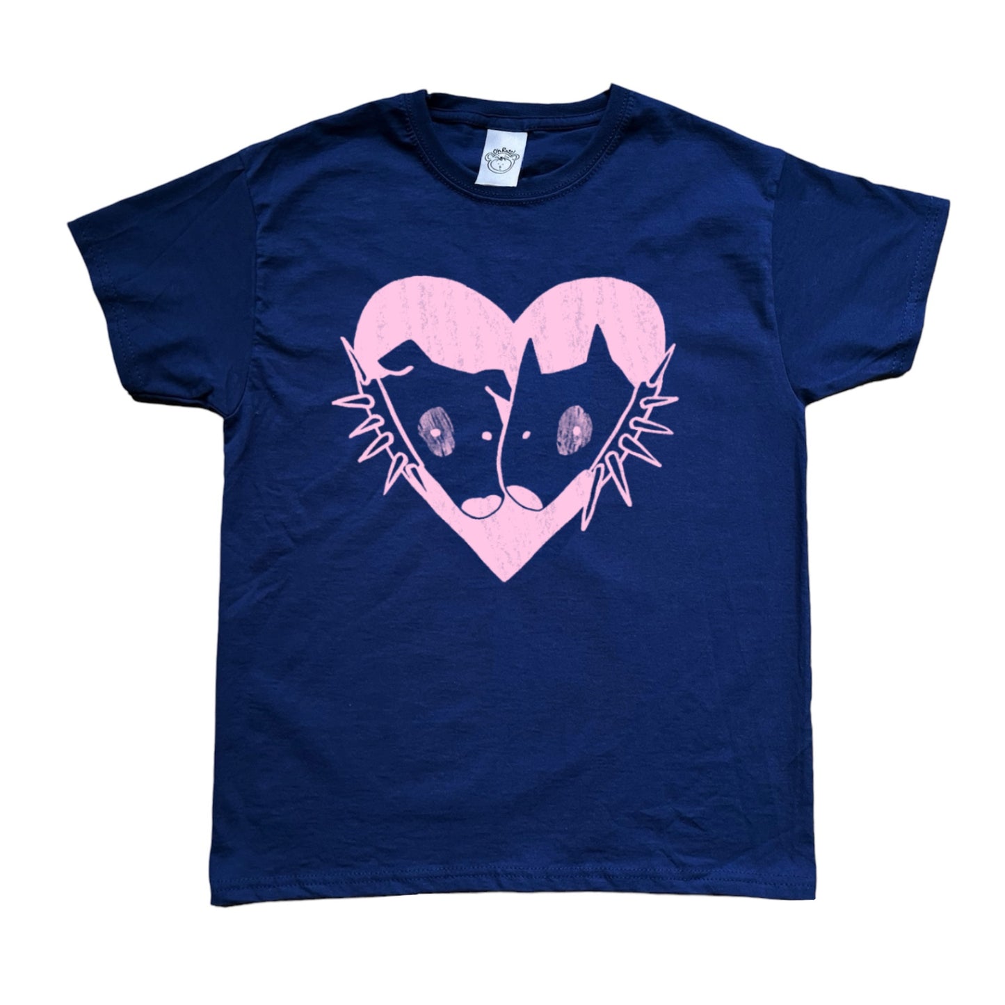 2 Spiky collar dogs in love navy tee