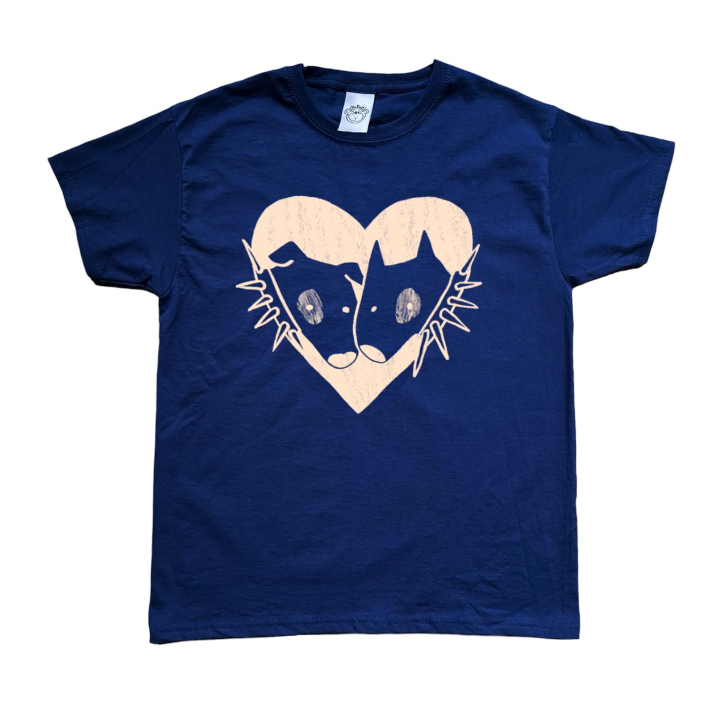 2 Spiky collar dogs in love navy tee