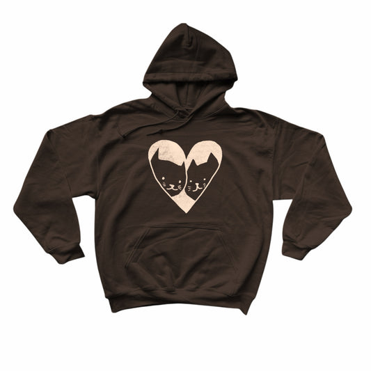 2 cats in love brown hoodie
