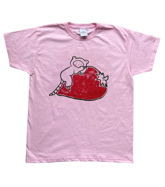 Oh Rats! Red on Pink Strawberry Mouse Baby Tee