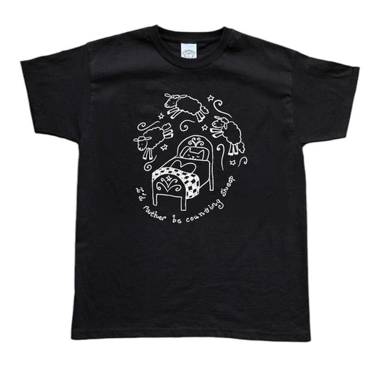 'I'd rather be counting sheep' White on Black Baby Tee