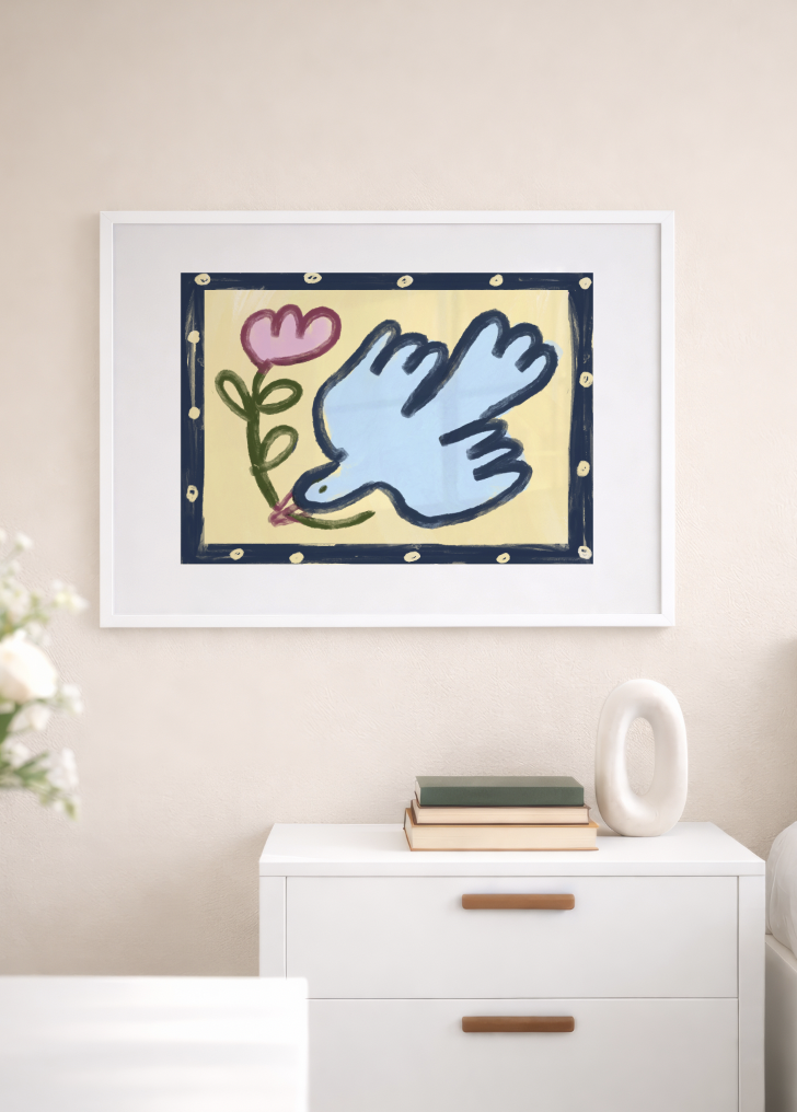 Blue Bird bordered print