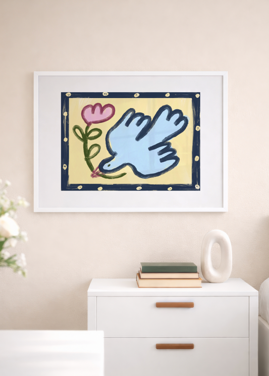 Blue Bird bordered print
