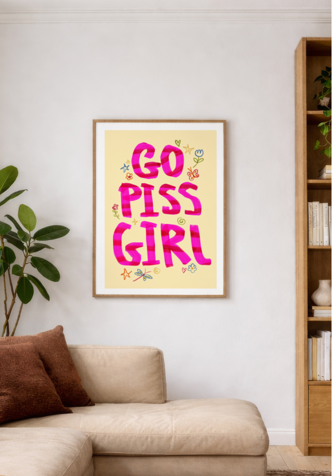Go Piss Girl pink and yellow print