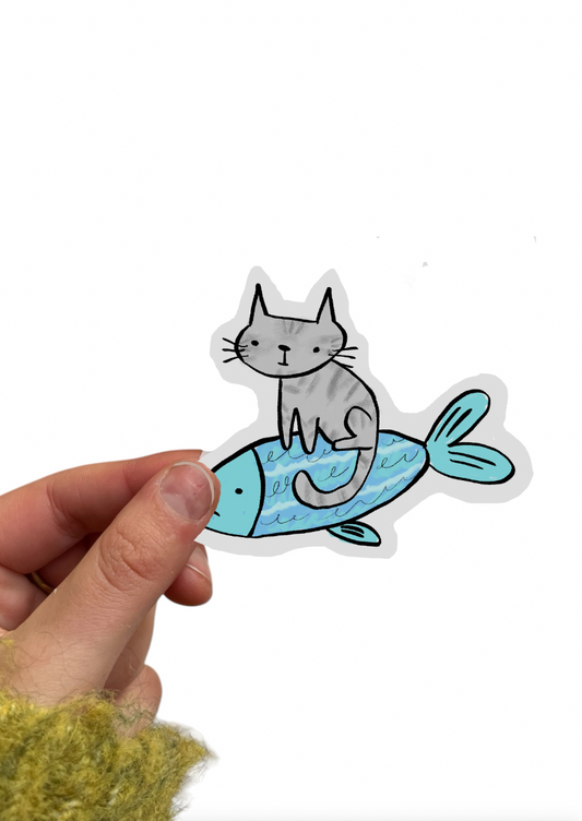 Cat on a fish Sticker