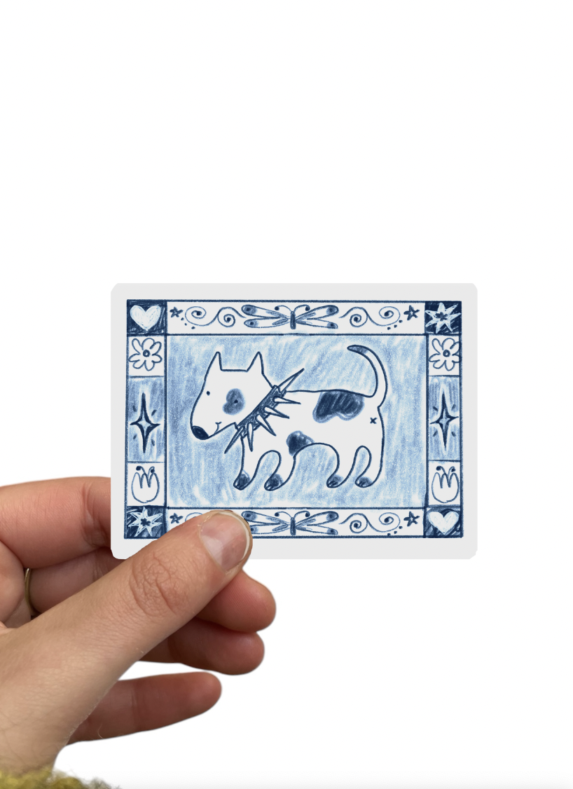 Spiky Collar dog blue tile sticker
