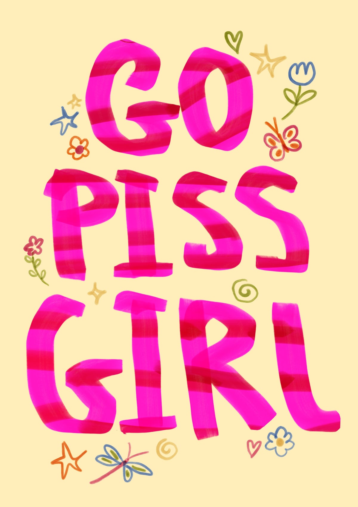 Go Piss Girl pink and yellow print